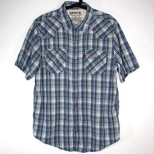 Levis Mens Large Plaid Western Pearl Snap Button Up Shirt A1653